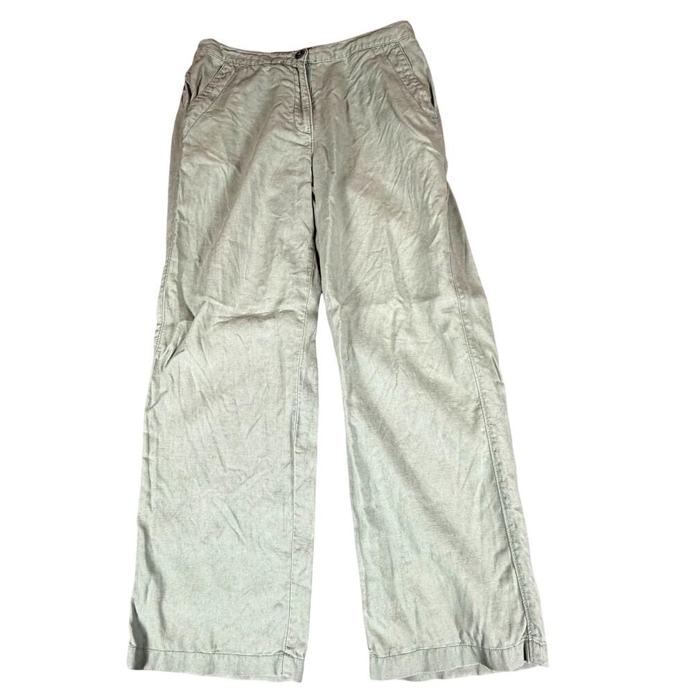 L.L.Bean Pants Womens 10 REG (32x28.5) Light Green Linen Classic Elastic Waist